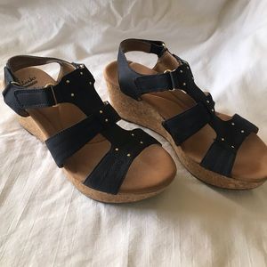 Clark’s Annabel Navy Blue Leather Wedge Sandal